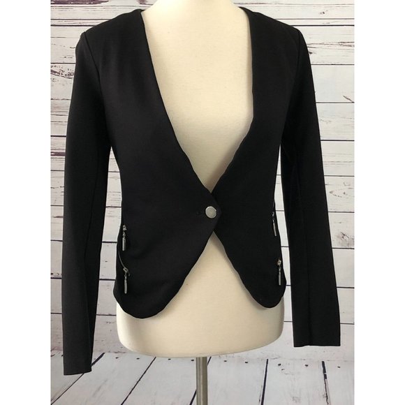 Love Tree Blazer size Small Black Suit Jacket Womens Zippers Rayon Motorcycle - Picture 1 of 8